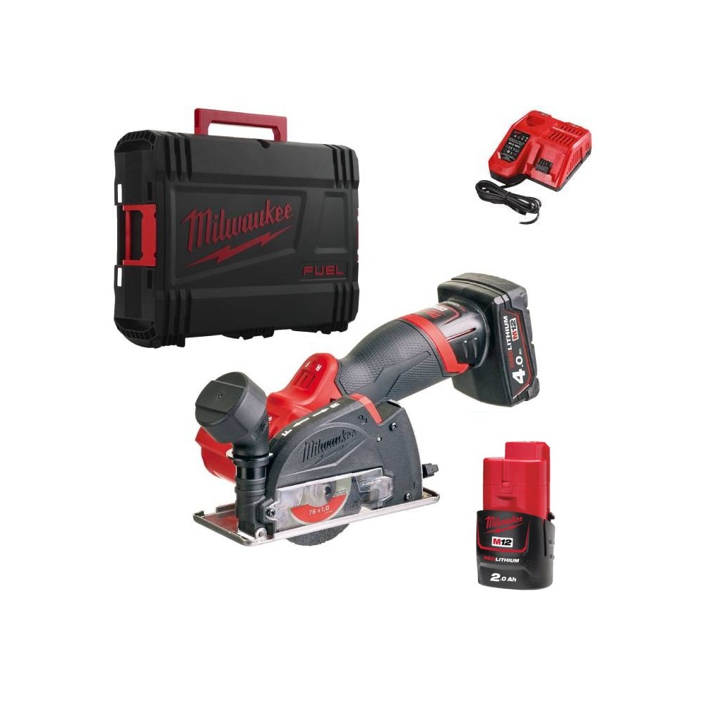 Mini multi-material cut-off machine 76mm M12 + 2 Batt. Milwaukee M12FCOT-422X 1Kg