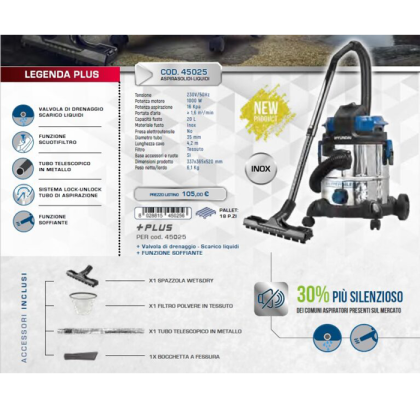 Supersilent liquid vacuum cleaner 1000W hyundai 45025