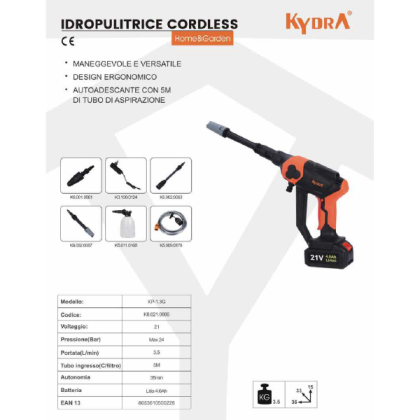Idropulitrice pistola a batteria 21V 4Ah Kydra KP 1.3G4