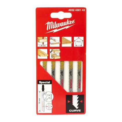 Set 5 Lame Per Seghetto Alternativo Tagli Curvi 75 X 2.5 Mm Milwaukee 4932430143