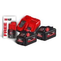 Kit 2 Batterie 18V 5.5Ah +Caricabatterie Milwaukee M18HNRG-552 Batteria M12 3Ah Omaggio