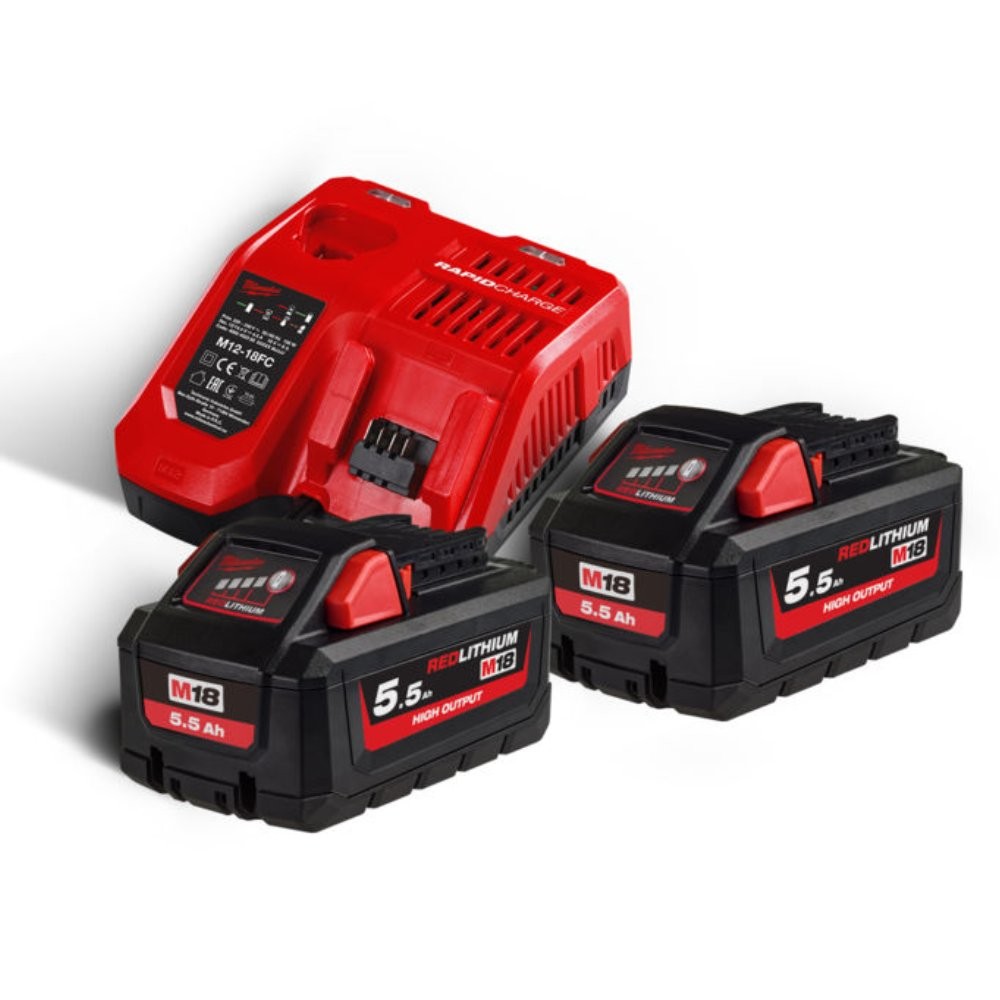 Kit 2 Batterie 18V 5.5Ah +Caricabatterie Milwaukee M18HNRG-552 Batteria M12 3Ah Omaggio