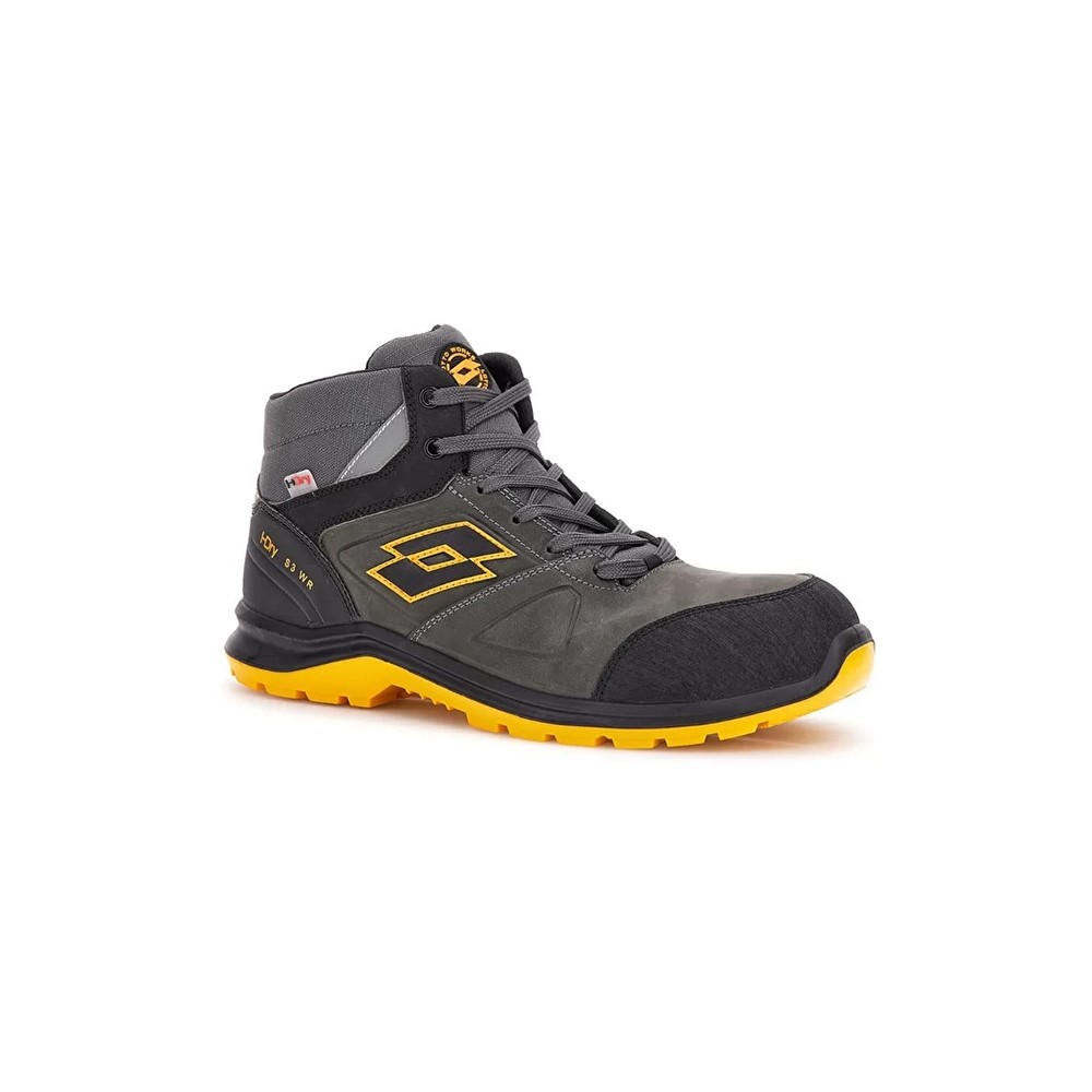 Scarpe antinfortunistiche Lotto Hit 250 Mid S3 SRC WR HDRY Asphalt-black-radiant yellow