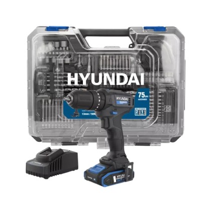 Trapano Avvitatore a Percussione Brushed 20V + Batt. 2Ah Hyundai 25873 50Nm +75 Utensili