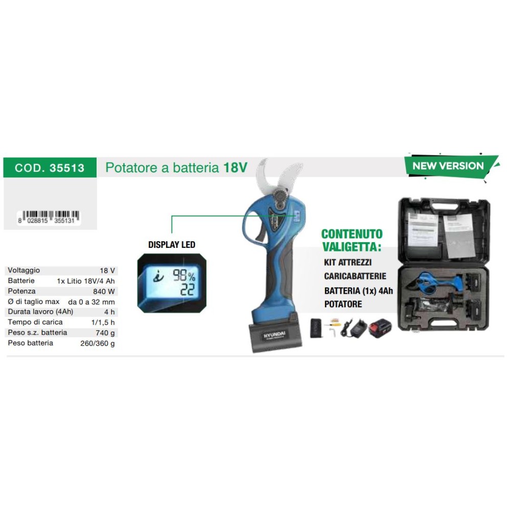 Forbice a Batteria 18V 4Ah Hyundai 35513 32mm