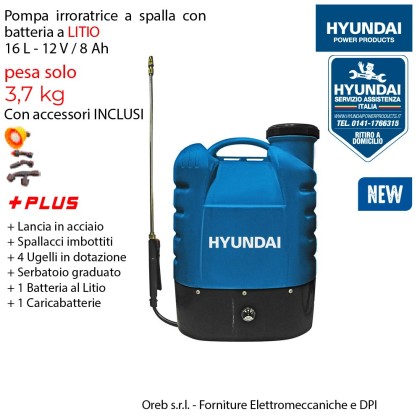 Pompa irroratrice a spalla 16L Hyundai 25920 12V 8Ah