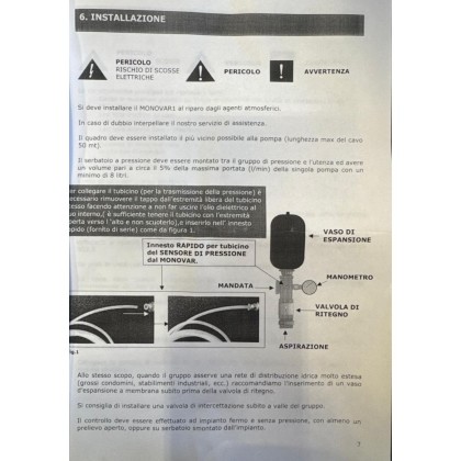 MWR 08001 MONOVAR 1 quadro azionamento per 1 pompa monofase da 1.4kw con sistema drive inverter