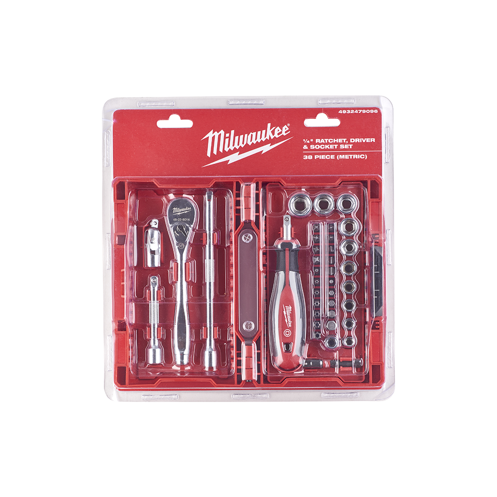 Set metrico di Bit Cricchetto e bussole Da 1/4" - 38 Pezzi Milwaukee 4932479096