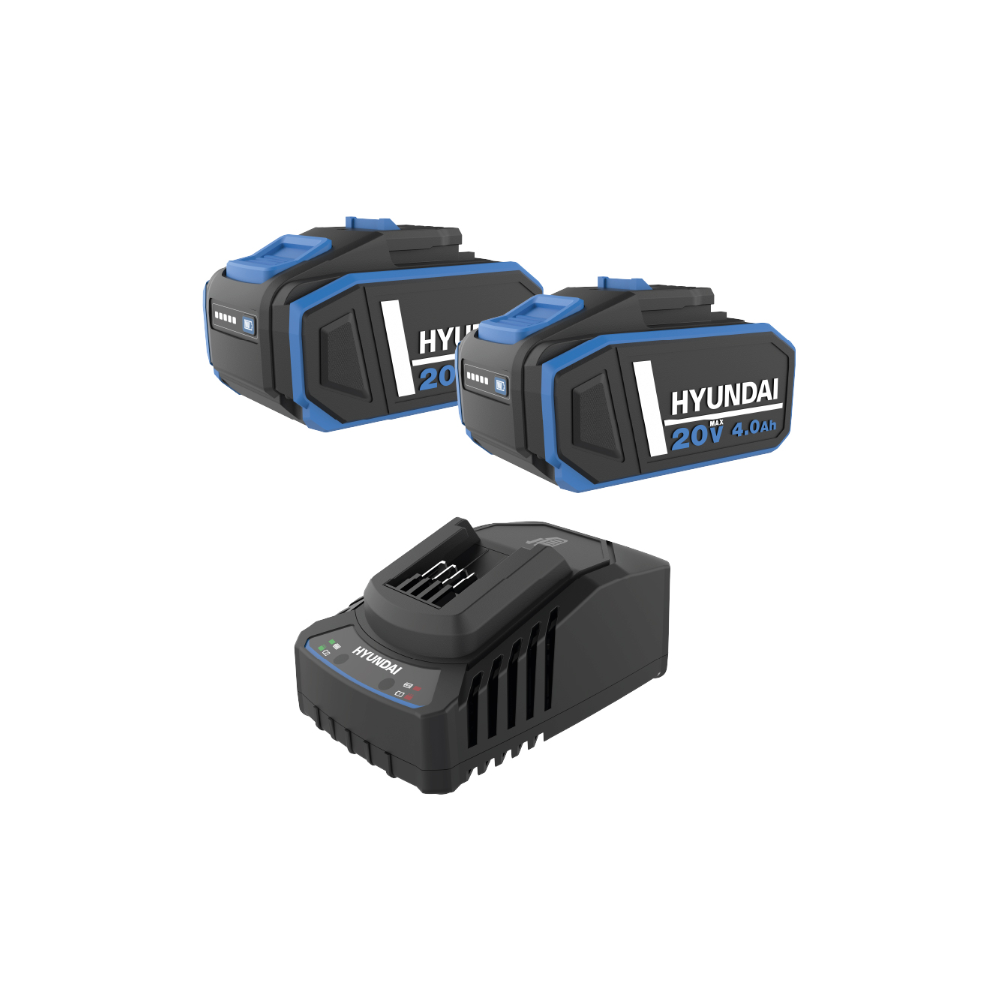 HYUNDAI 25891 STARTER PACK CON 2 BATTERIE 25895 BATTERIA LITIO 20V 4Ah + CARICA BATTERIE 25896 DA 55W CLASSE 2A