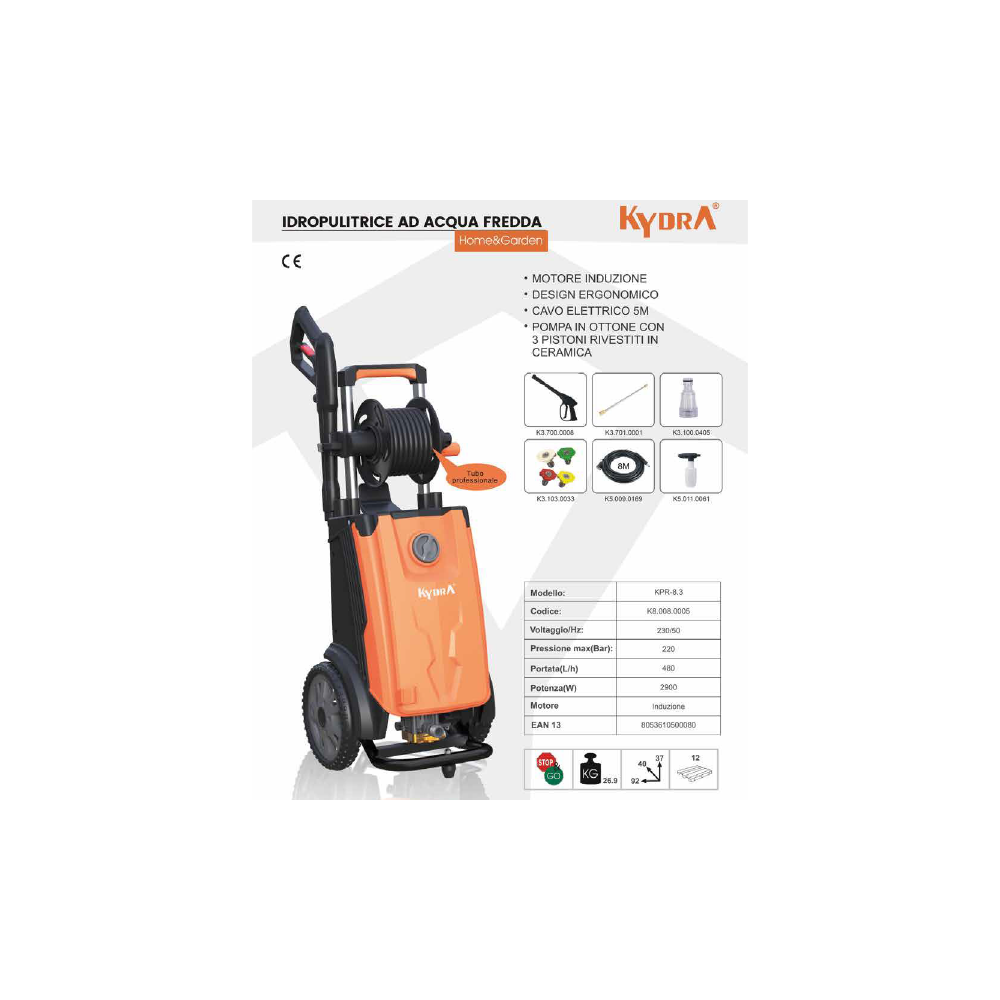 Idropulitrice ad acqua fredda 220Bar 2900W Kydra KPR 8.3