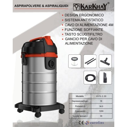 Aspiratore Professionale 30LT Karkhay KVS 3.30K 1200W