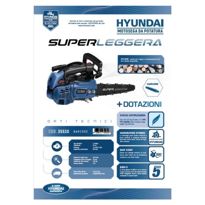 Motosega da potatura super leggera 25cc Hyundai 35530 25cm Carving +Omaggi