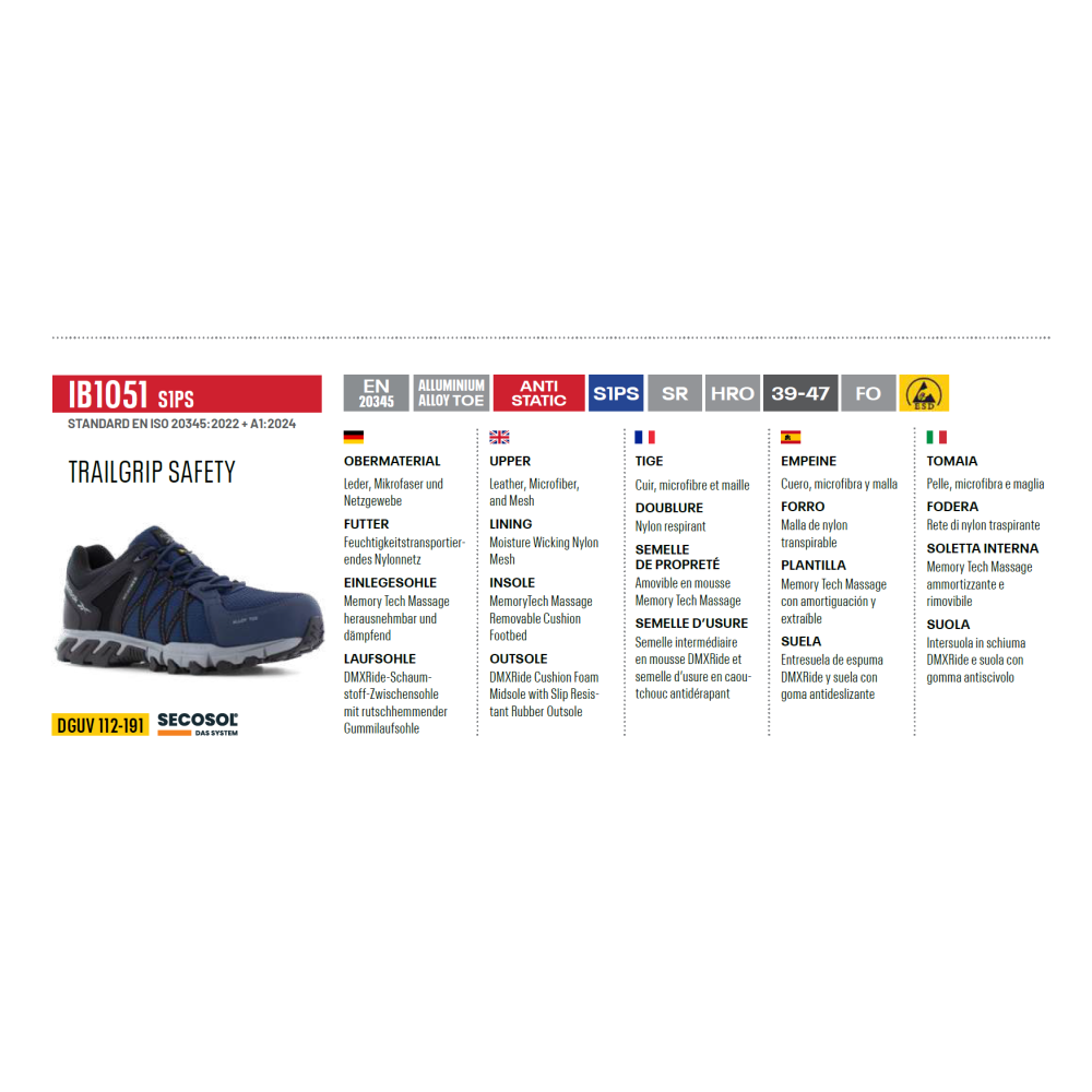 Scarpe Antinfortunistiche Reebok Trailergrip IB1051 S1P Navy/Black Alloy Toe