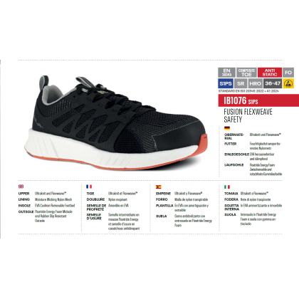 Scarpe Antinfortunistiche Reebok Performance IB1076 S1P Black/White and Orange Composite Toe