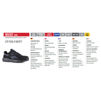 Scarpe Antinfortunistiche Reebok Lite Plus4 IB5107 S1PS Black/Blue Composite Toe