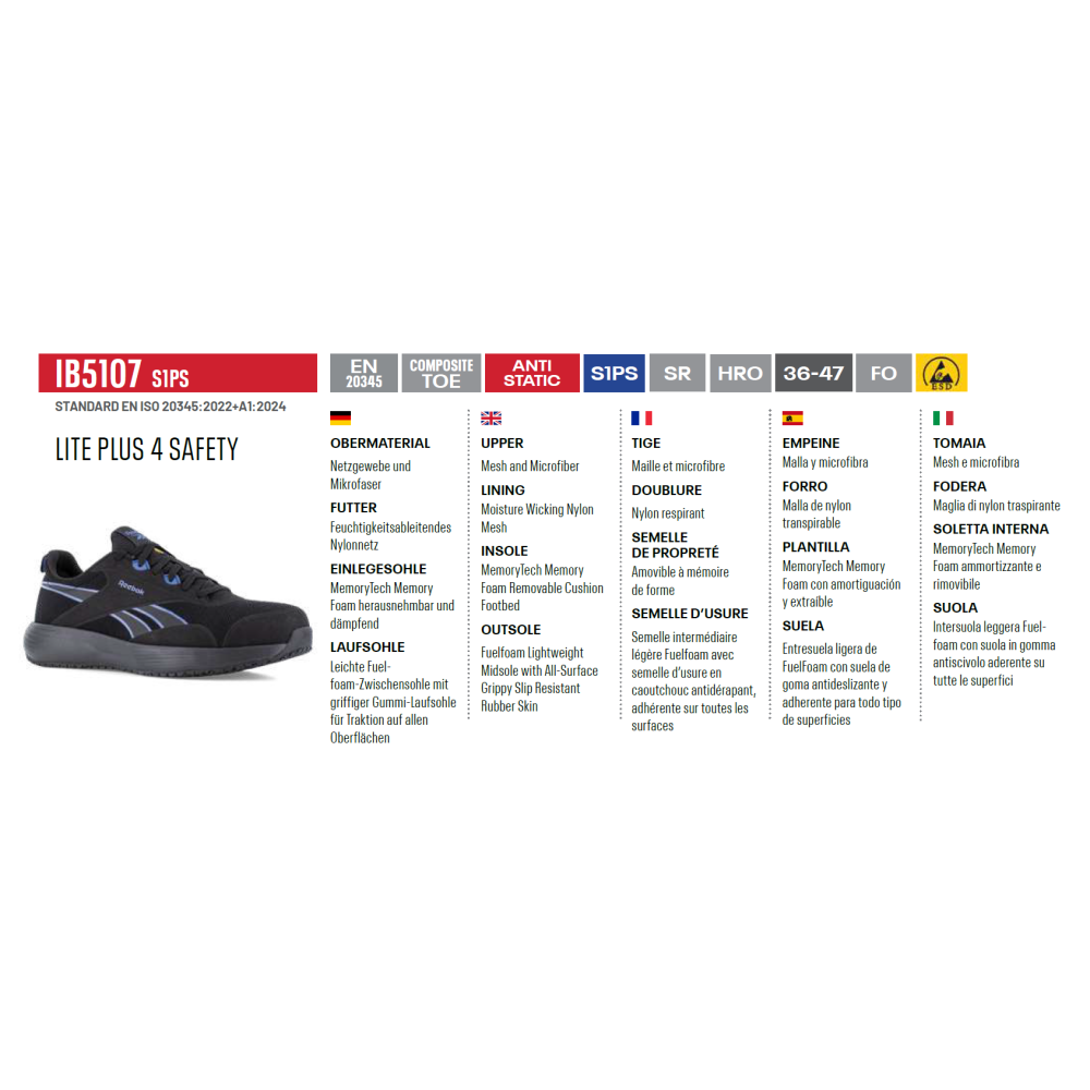 Scarpe Antinfortunistiche Reebok Lite Plus4 IB5107 S1PS Black/Blue Composite Toe