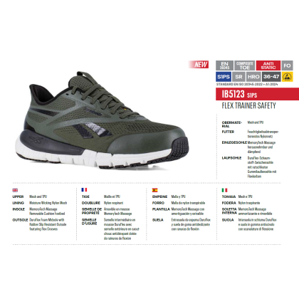 Scarpe Antinfortunistiche Reebok Flex Trainer IB5123 S1pS Olive/Black Composite Toe