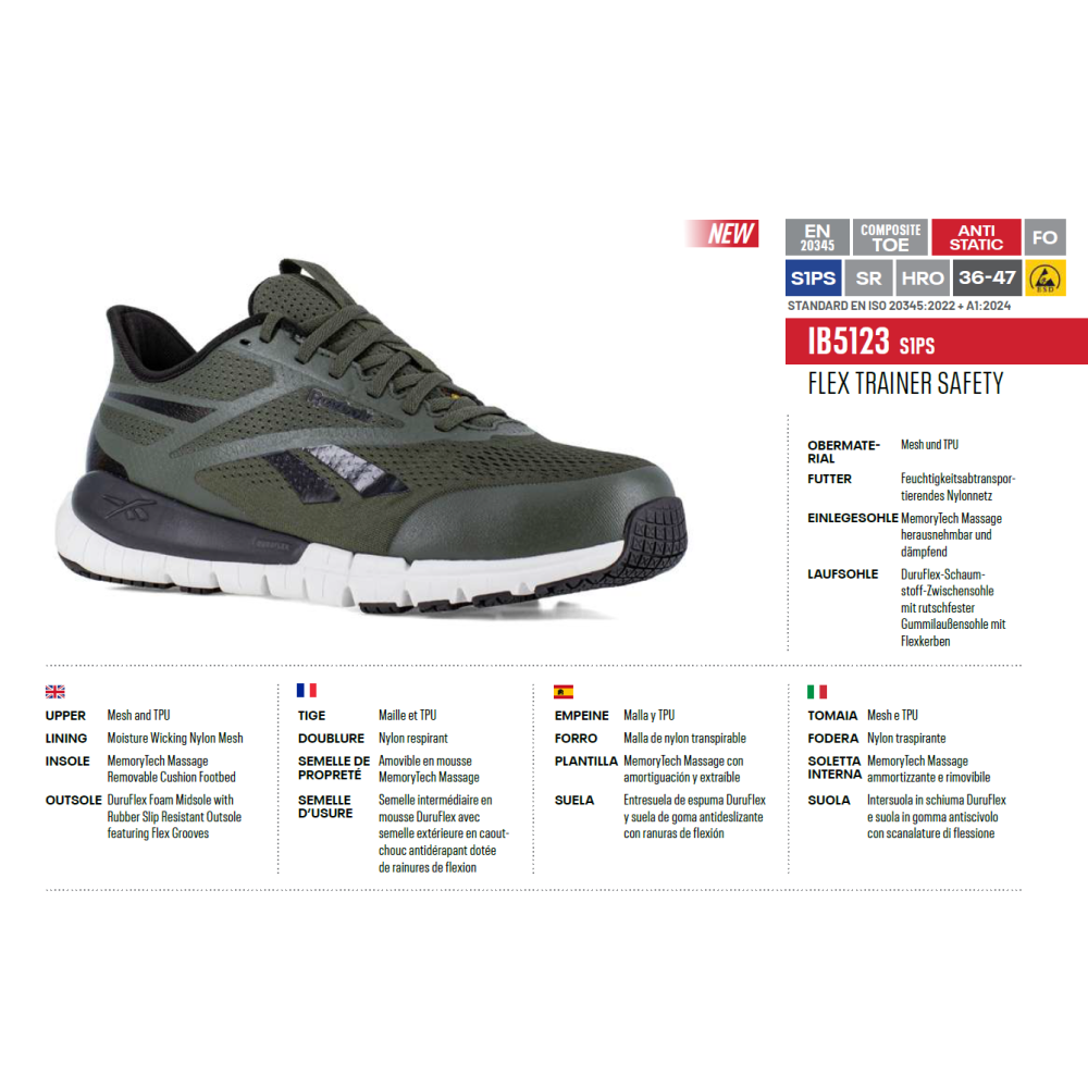 Scarpe Antinfortunistiche Reebok Flex Trainer IB5123 S1pS Olive/Black Composite Toe