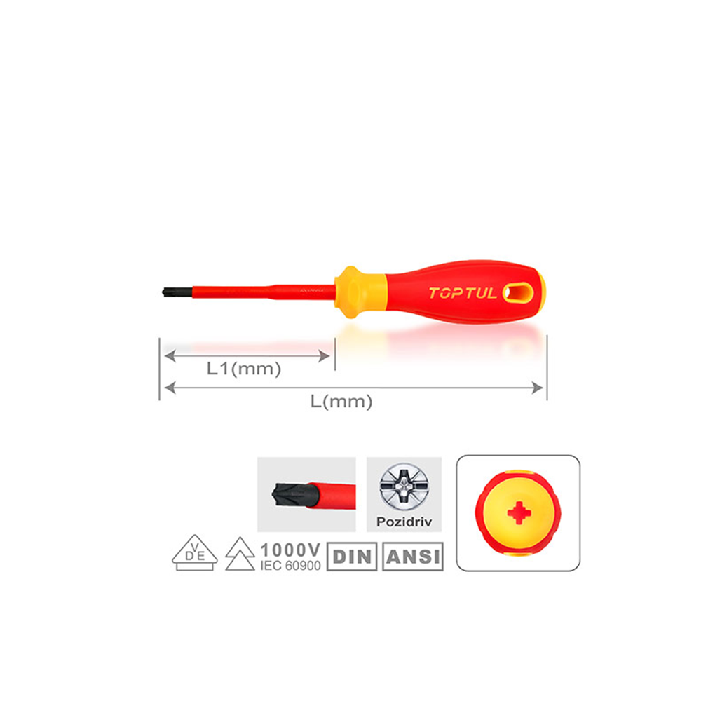 Pozidriv FL2 100mm screwdrivers with combined tip VDE insulated Toptul FXEF0210V4