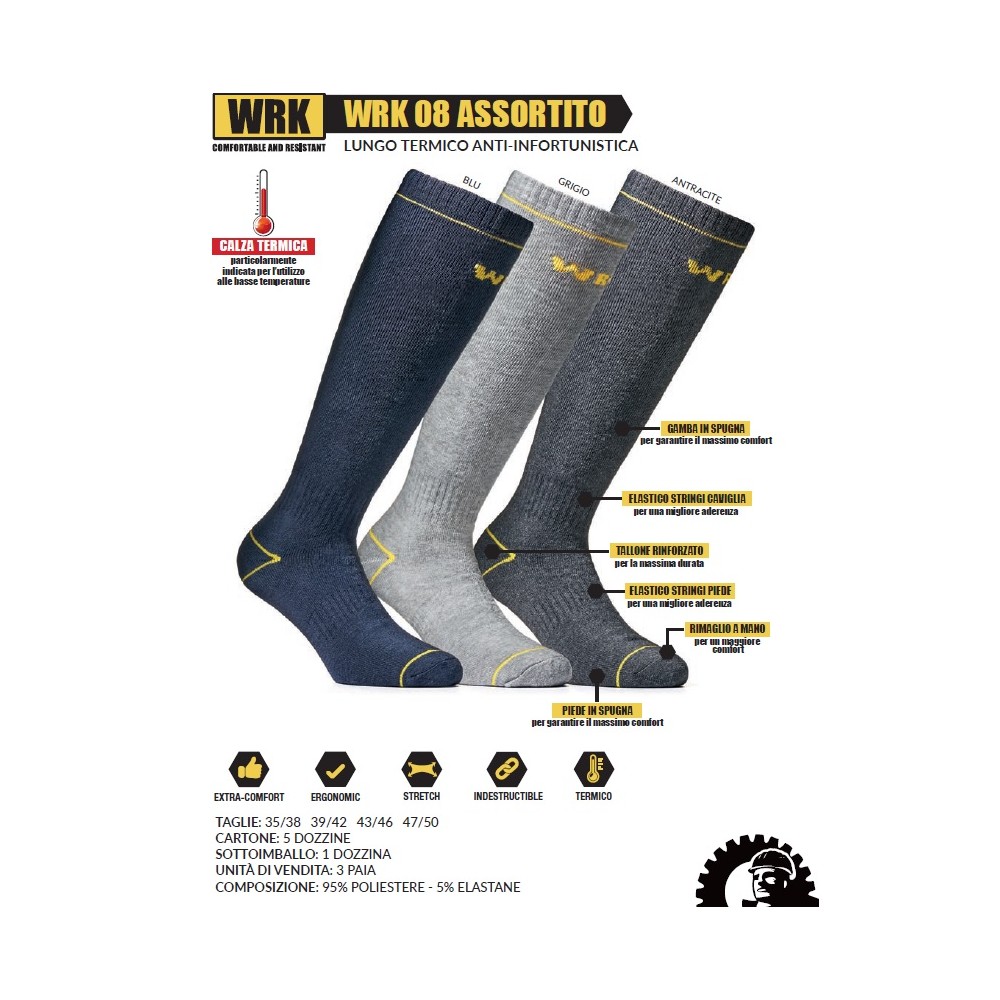 WRK08A4346 Calza long thermal work 3 pairs 3 colors 43-46