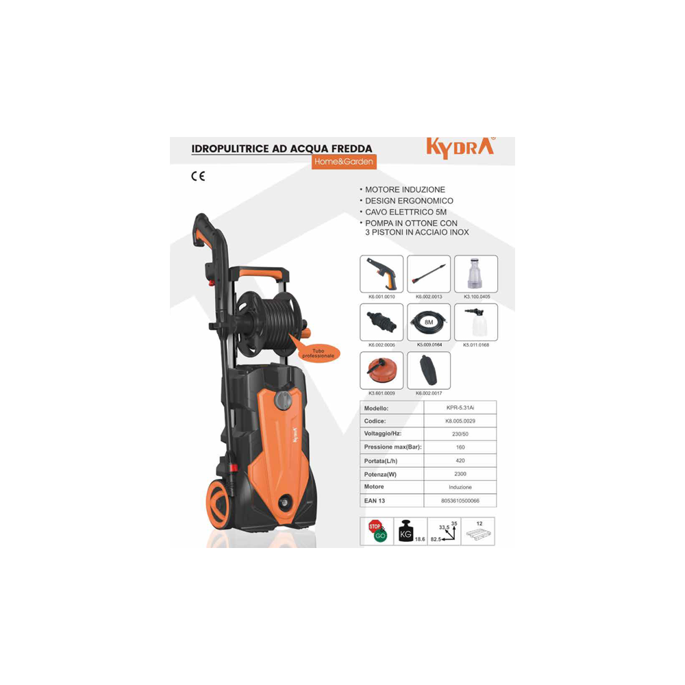 Cold water pressure washer 160Bar 2300W Kydra KPR 5.31AI