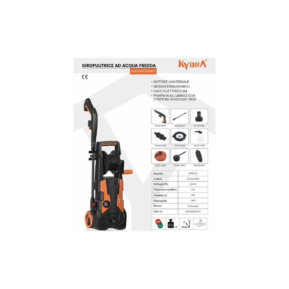 Pressure washer 145 Bar 1900 W Kydra KPR 2.3