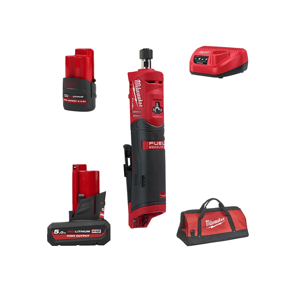 Mini straight grinder M12 + Batt. 5Ah-2.5Ah Milwaukee M12FDGS-255B