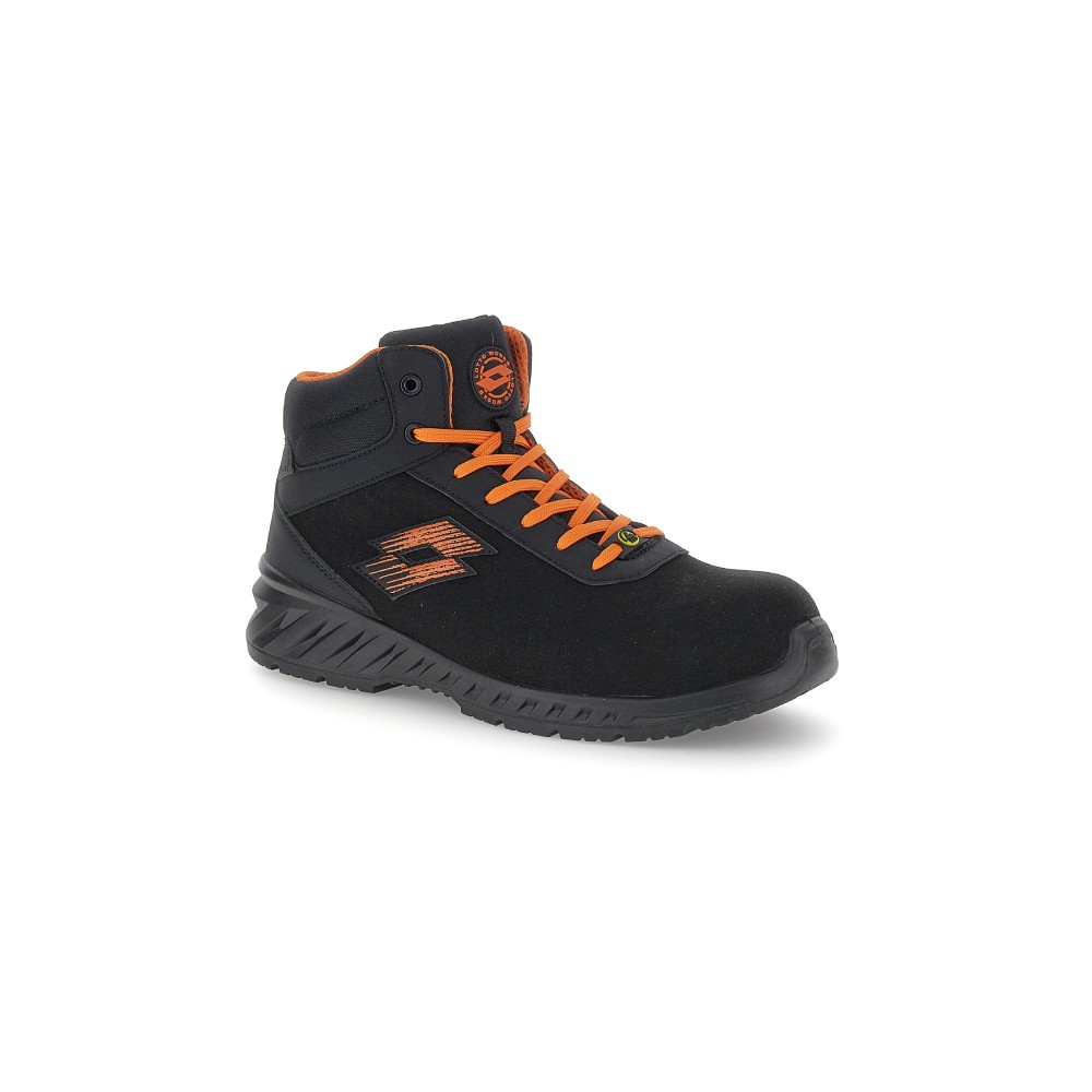 Lotto First 600 Mid S3L SR FO ESD All Black/Samba Orange Safety Shoes