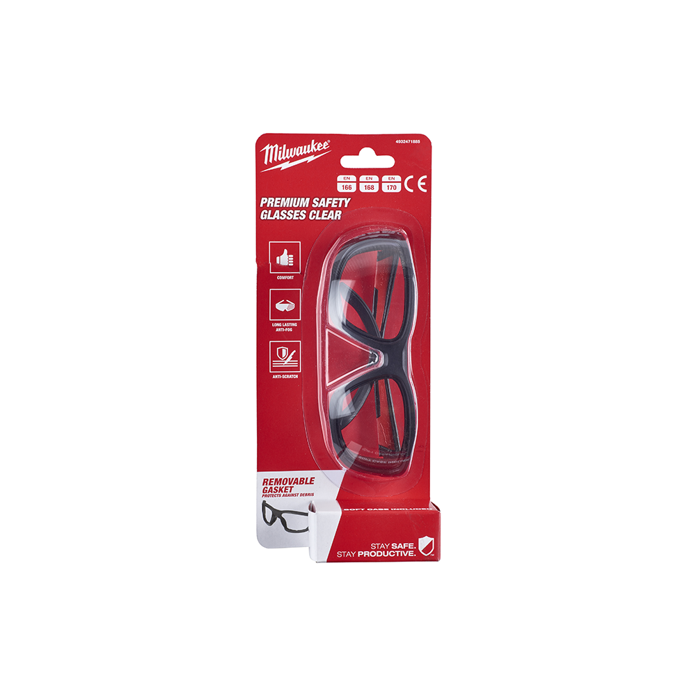Premium safety glasses clear lenses with foam insert Milwaukee 4932471885
