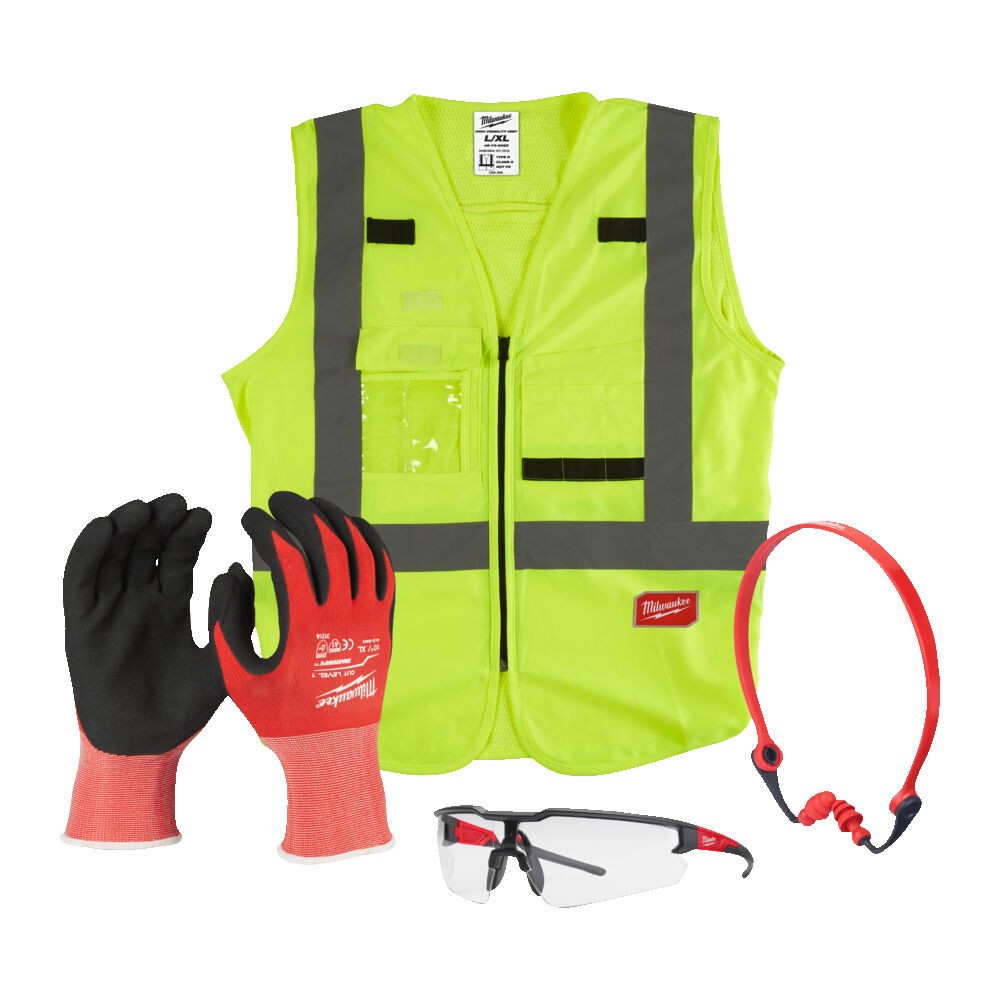 SAFETY KIT 2.0: GILET, OCCHIALI, GUANTI, CUFFIE MILWAUKEE 4932492063