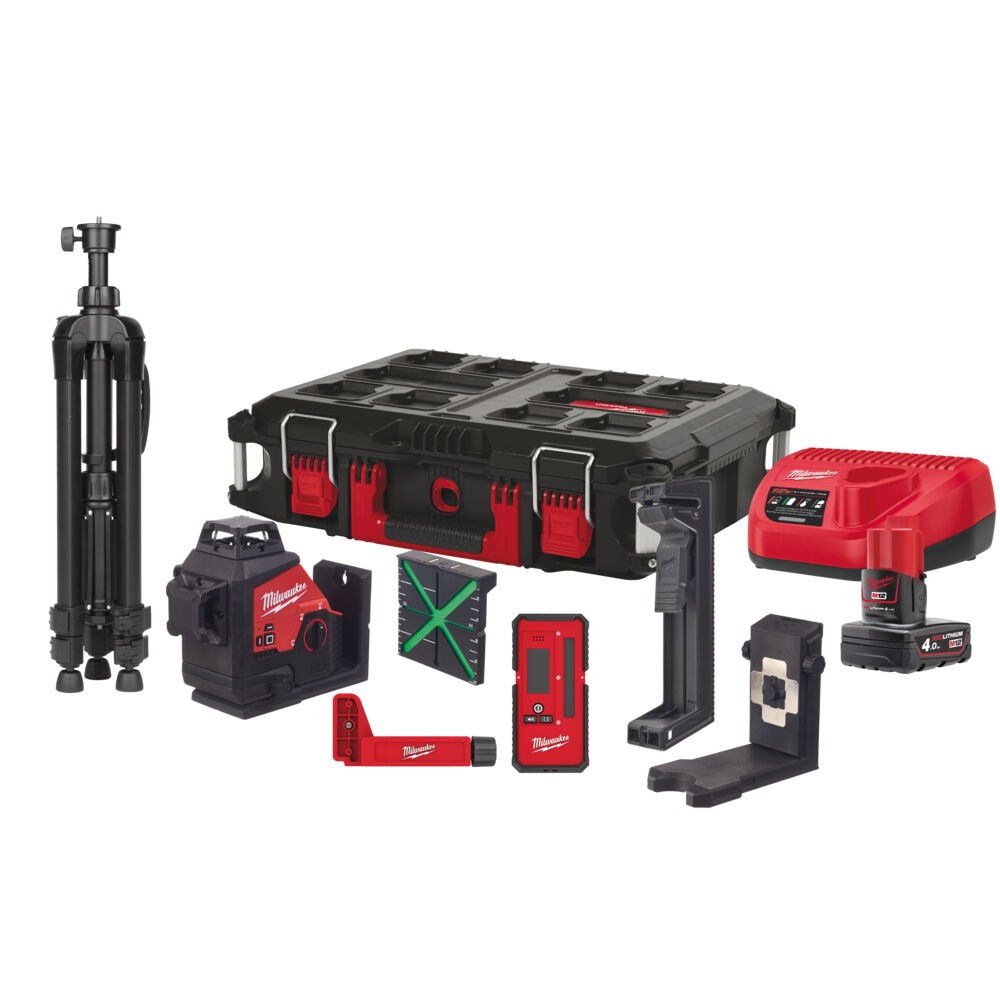 GREEN M12™ 3-LINE LASER WITH 2-POINT LEAD milwaukee M12 3PLKIT-401P