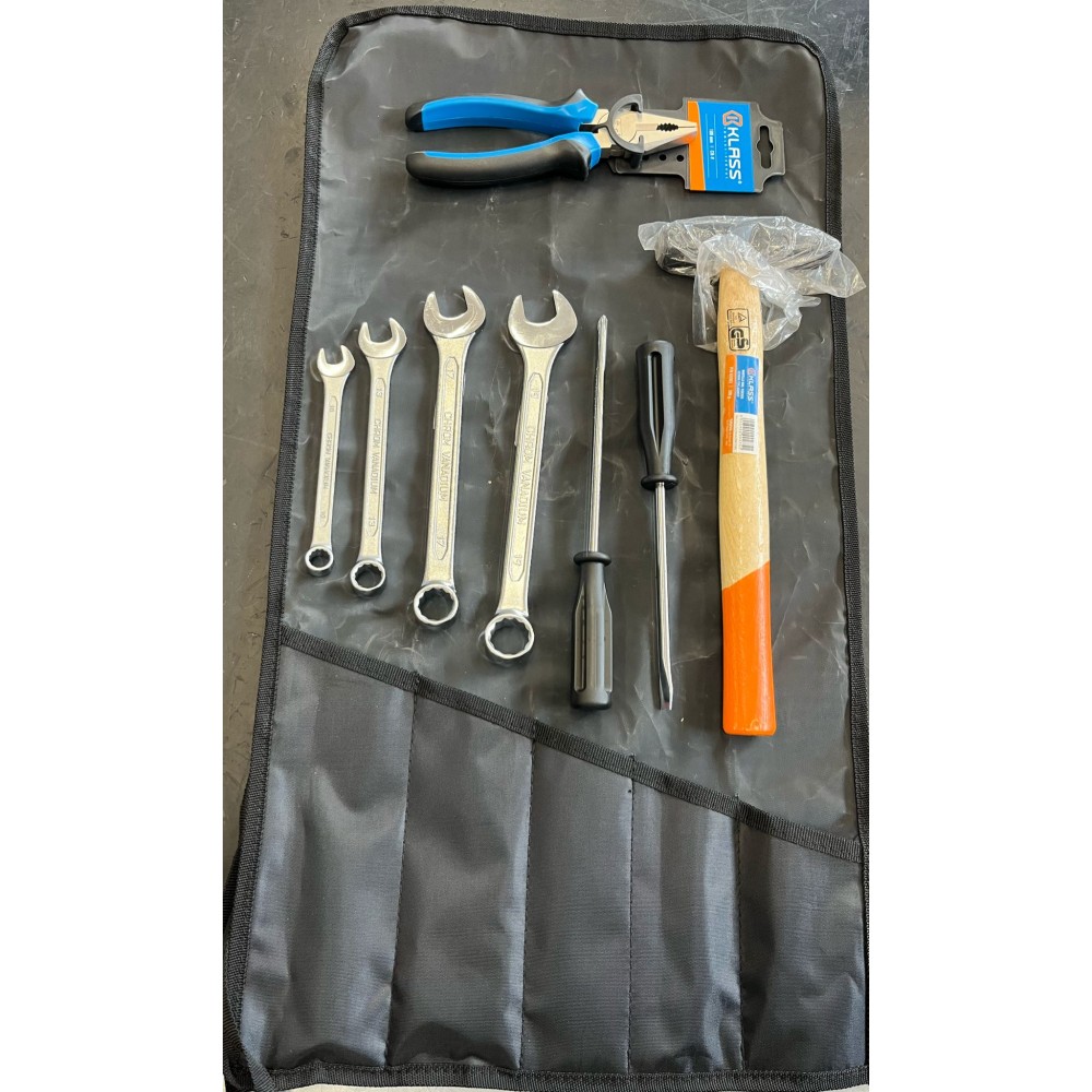 KLASS KO4018.01 KIT ASTUCCIO CONTENENTE CHIAVE COMBINATA 10-13-17-19, MARTELLO TIPO TEDESCO 300GR, PINZA UNIVERSALE 180mm, CACCI
