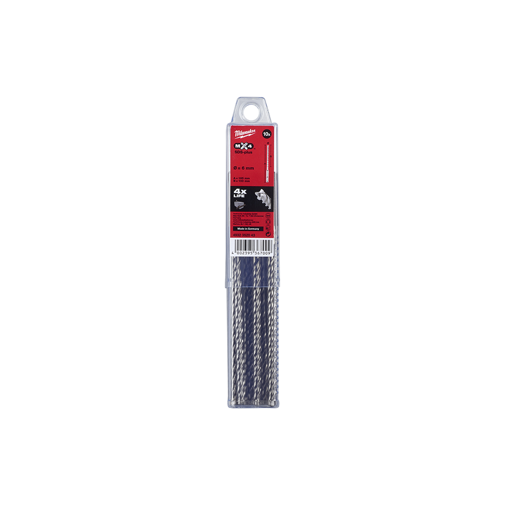 Set of 10 SDS-PLUS MX4 Milwaukee drills 4932352043 6 X 165 Set of 10 SDS-PLUS MX4 Milwaukee drills 4932352043 6 X 165